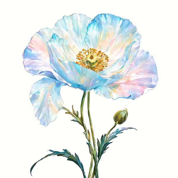 Watercolor Blue Poppy Clipart: Golden Accents, Soft Hues (10 PNGs) — image 11
