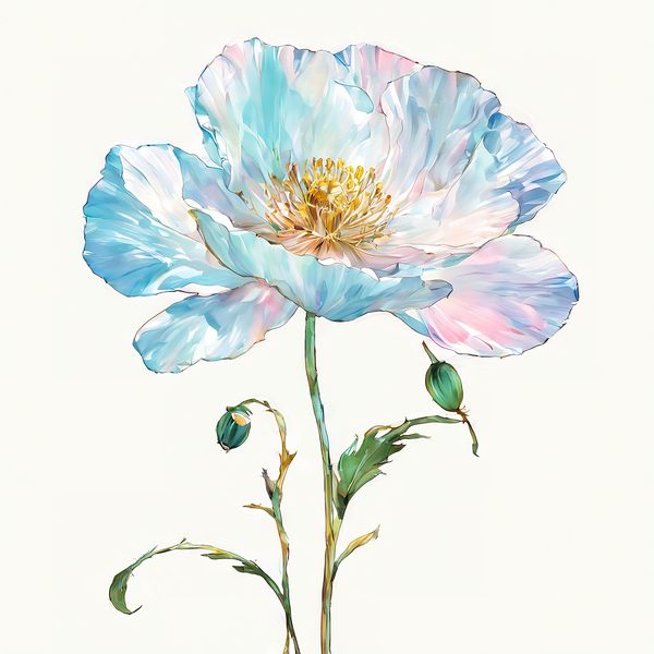 Watercolor Blue Poppy Clipart: Golden Accents, Soft Hues (10 PNGs) — image 12