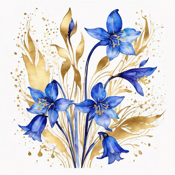 Watercolor Bluebell Clipart, Blues and Gold Floral Art (JPG & PNG Digital Download — image 2