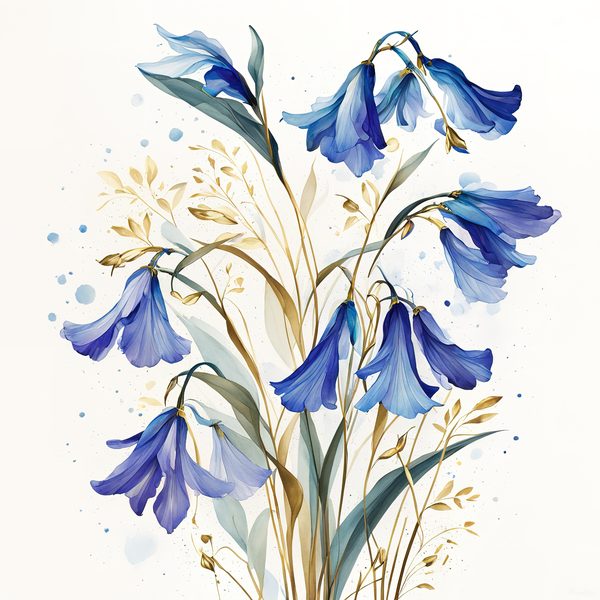 Watercolor Bluebell Clipart, Blues and Gold Floral Art (JPG & PNG Digital Download — image 5