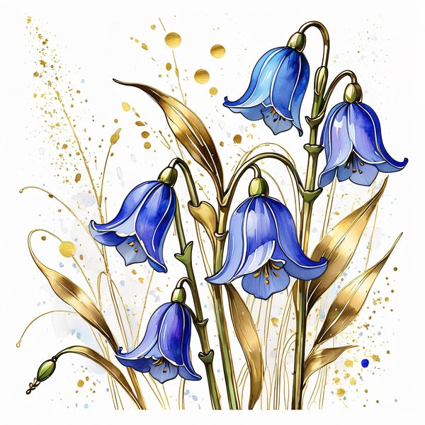 Watercolor Bluebell Clipart, Blues and Gold Floral Art (JPG & PNG Digital Download — image 7