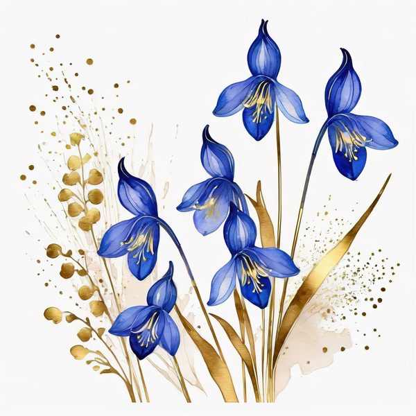 Watercolor Bluebell Clipart, Blues and Gold Floral Art (JPG & PNG Digital Download — image 8