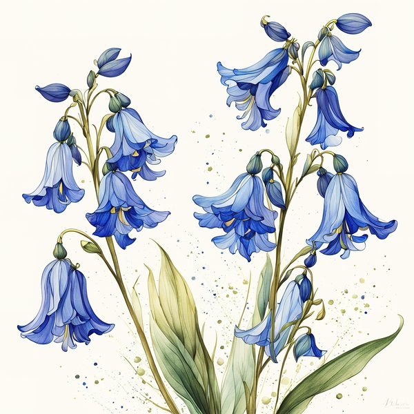 Watercolor Bluebell Clipart, Blues and Gold Floral Art (JPG & PNG Digital Download — image 10