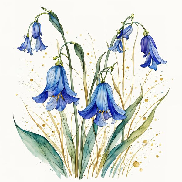Watercolor Bluebell Clipart, Blues and Gold Floral Art (JPG & PNG Digital Download — image 11