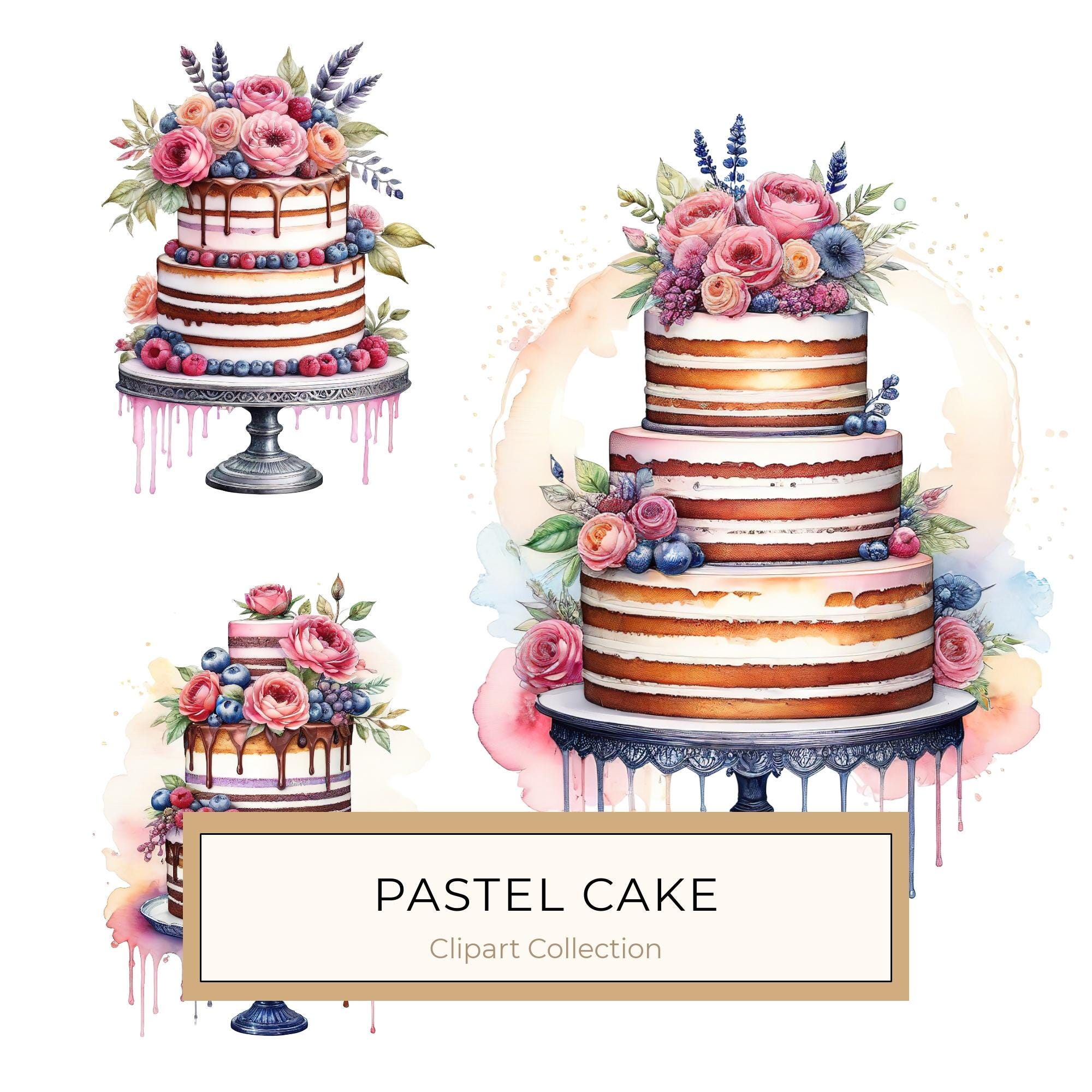 Watercolor Cake Clipart: Floral Pastel Cake Images (Digital Download)