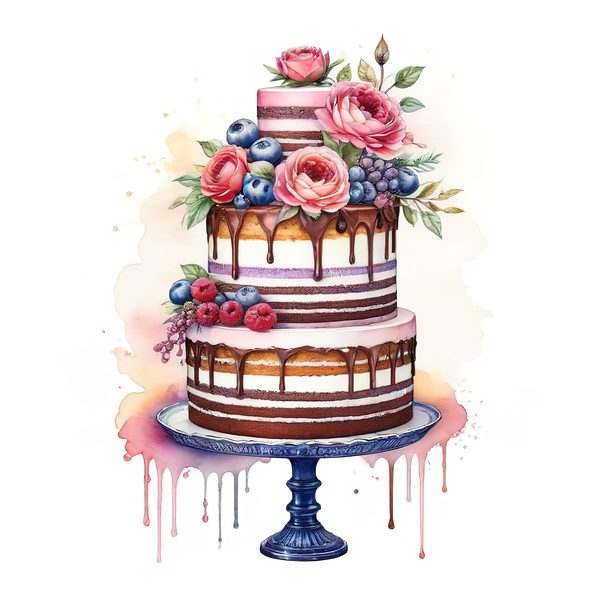 Watercolor Cake Clipart: Floral Pastel Cake Images (Digital Download) — image 1