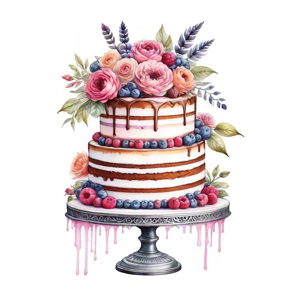 Watercolor Cake Clipart: Floral Pastel Cake Images (Digital Download) — image 2