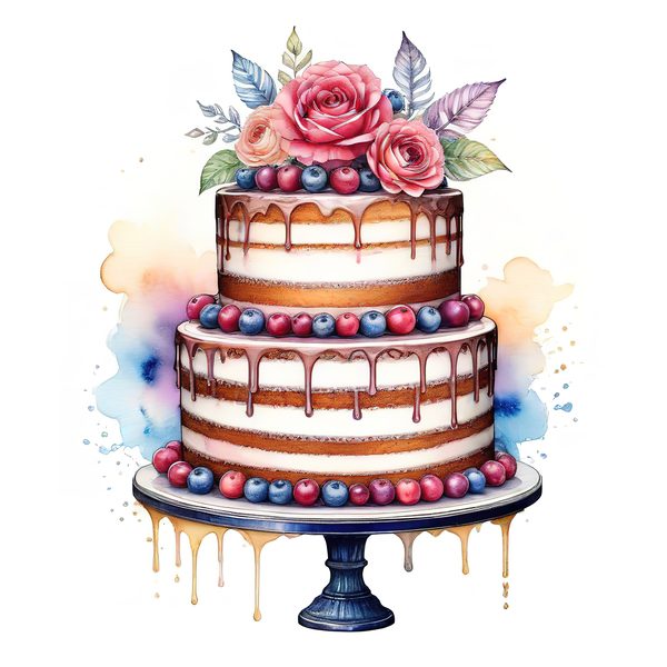 Watercolor Cake Clipart: Floral Pastel Cake Images (Digital Download) — image 3
