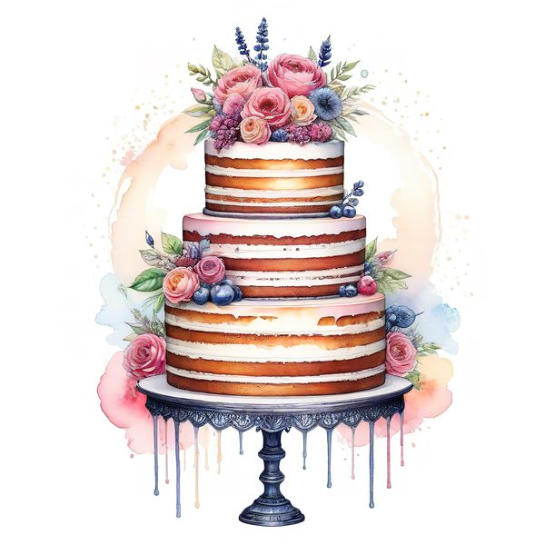 Watercolor Cake Clipart: Floral Pastel Cake Images (Digital Download) — image 4
