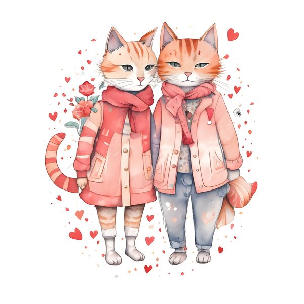 Watercolor Cat Illustrations: Pink Floral Whimsical Cartoons Clipart (JPG & PNG) Digital Download, Commercial Use — image 6
