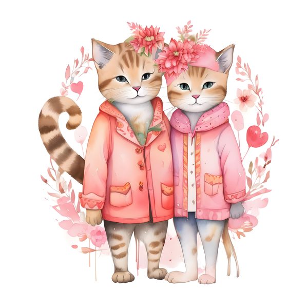 Watercolor Cat Illustrations: Pink Floral Whimsical Cartoons Clipart (JPG & PNG) Digital Download, Commercial Use — image 7