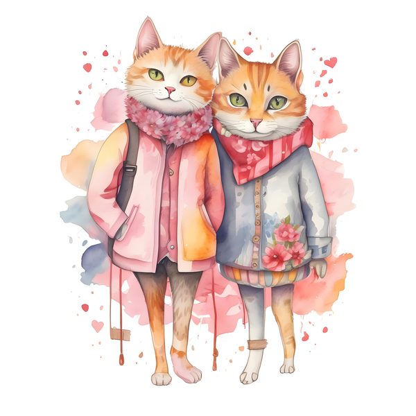 Watercolor Cat Illustrations: Pink Floral Whimsical Cartoons Clipart (JPG & PNG) Digital Download, Commercial Use — image 8