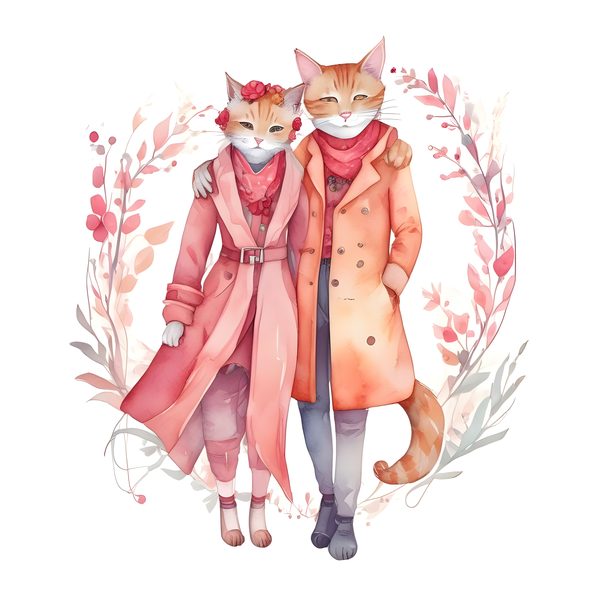Watercolor Cat Illustrations: Pink Floral Whimsical Cartoons Clipart (JPG & PNG) Digital Download, Commercial Use — image 10
