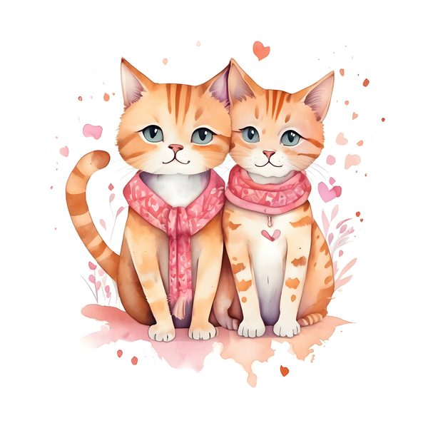 Watercolor Cat Illustrations: Pink Floral Whimsical Cartoons Clipart (JPG & PNG) Digital Download, Commercial Use — image 11