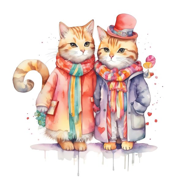 Watercolor Cats Clipart: Whimsical Cartoon Character illustrations (JPG, PNG, Commercial Use) — image 2