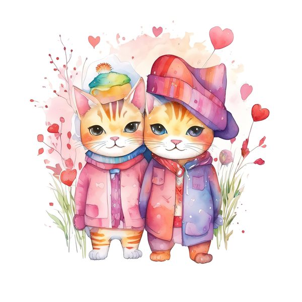 Watercolor Cats Clipart: Whimsical Cartoon Character illustrations (JPG, PNG, Commercial Use) — image 3