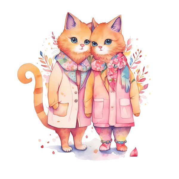 Watercolor Cats Clipart: Whimsical Cartoon Character illustrations (JPG, PNG, Commercial Use) — image 4