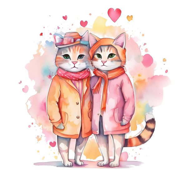 Watercolor Cats Clipart: Whimsical Cartoon Character illustrations (JPG, PNG, Commercial Use) — image 6