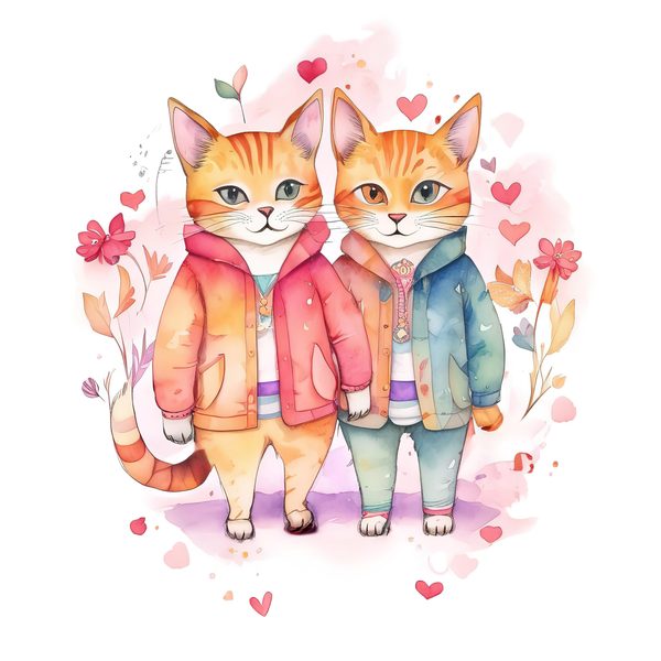 Watercolor Cats Clipart: Whimsical Cartoon Character illustrations (JPG, PNG, Commercial Use) — image 7