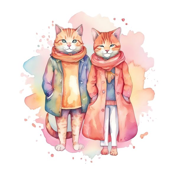 Watercolor Cats Clipart: Whimsical Cartoon Character illustrations (JPG, PNG, Commercial Use) — image 8