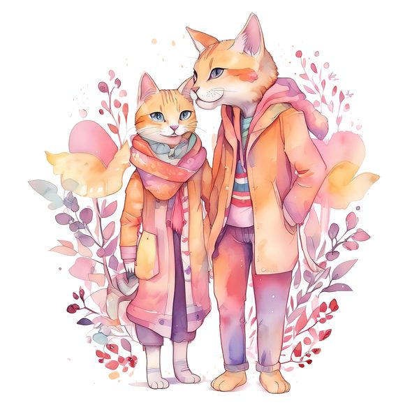 Watercolor Cats Clipart: Whimsical Cartoon Character illustrations (JPG, PNG, Commercial Use) — image 9