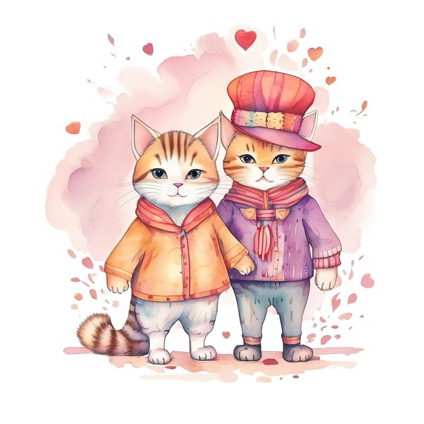 Watercolor Cats Clipart: Whimsical Cartoon Character illustrations (JPG, PNG, Commercial Use) — image 11