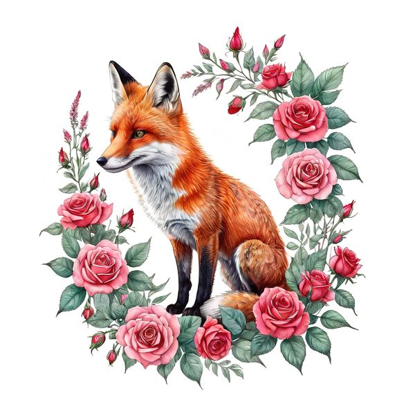 Watercolor Fox Family Clipart: Roses, Coral & Green Tones (PNG JPG, Commercial Use) — image 11