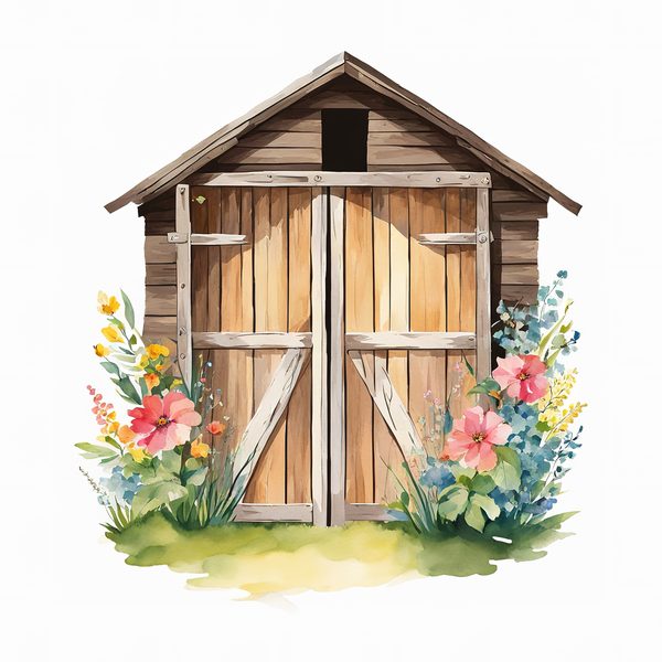Watercolor Floral Barn Door Clipart: Pastel Rustic JPGs (Digital Download) — image 2