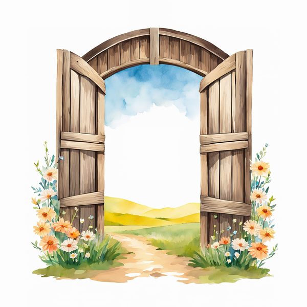 Watercolor Floral Barn Door Clipart: Pastel Rustic JPGs (Digital Download) — image 3