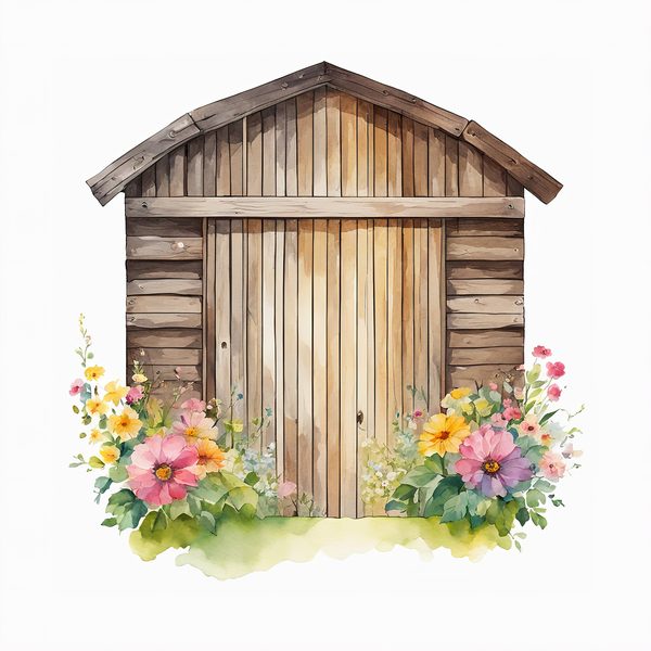 Watercolor Floral Barn Door Clipart: Pastel Rustic JPGs (Digital Download) — image 4