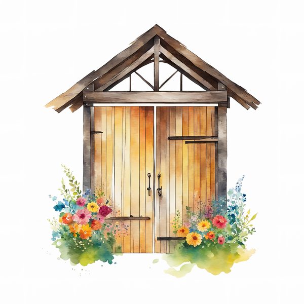 Watercolor Floral Barn Door Clipart: Pastel Rustic JPGs (Digital Download) — image 5