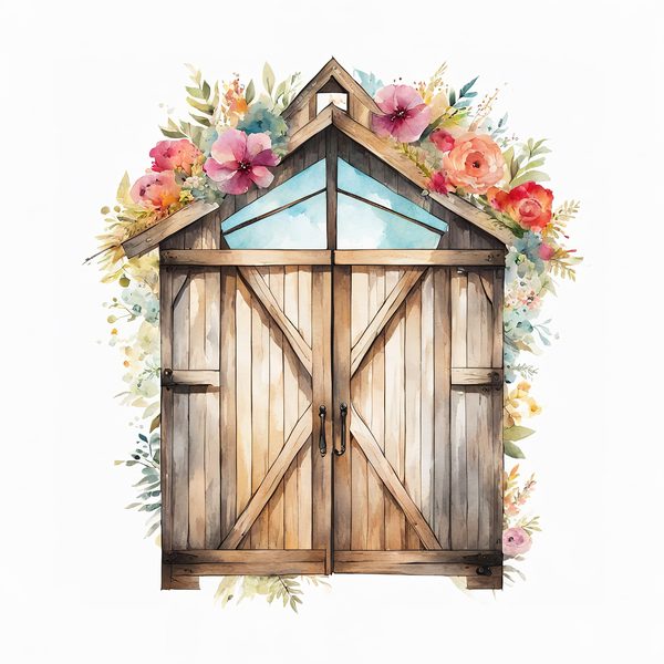 Watercolor Floral Barn Door Clipart: Pastel Rustic JPGs (Digital Download) — image 6