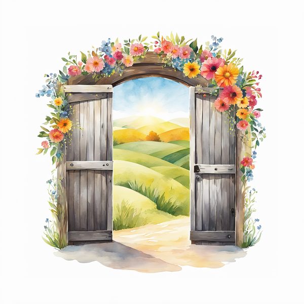 Watercolor Floral Barn Door Clipart: Pastel Rustic JPGs (Digital Download) — image 7