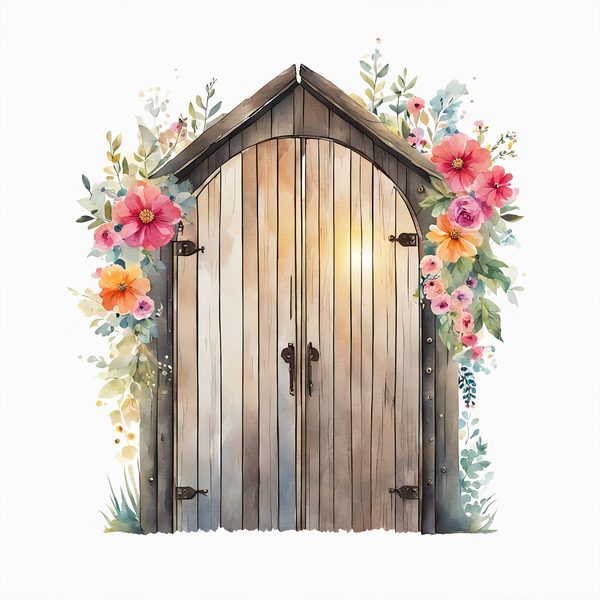 Watercolor Floral Barn Door Clipart: Pastel Rustic JPGs (Digital Download) — image 8