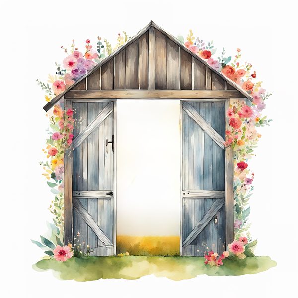 Watercolor Floral Barn Door Clipart: Pastel Rustic JPGs (Digital Download) — image 9
