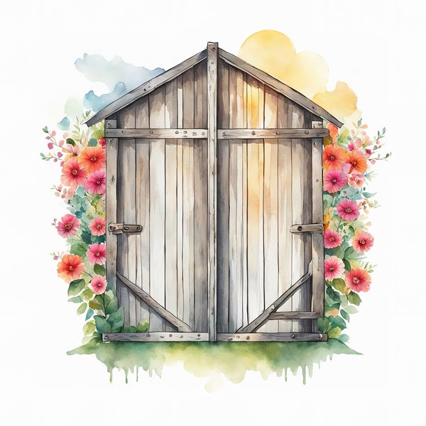 Watercolor Floral Barn Door Clipart: Pastel Rustic JPGs (Digital Download) — image 10