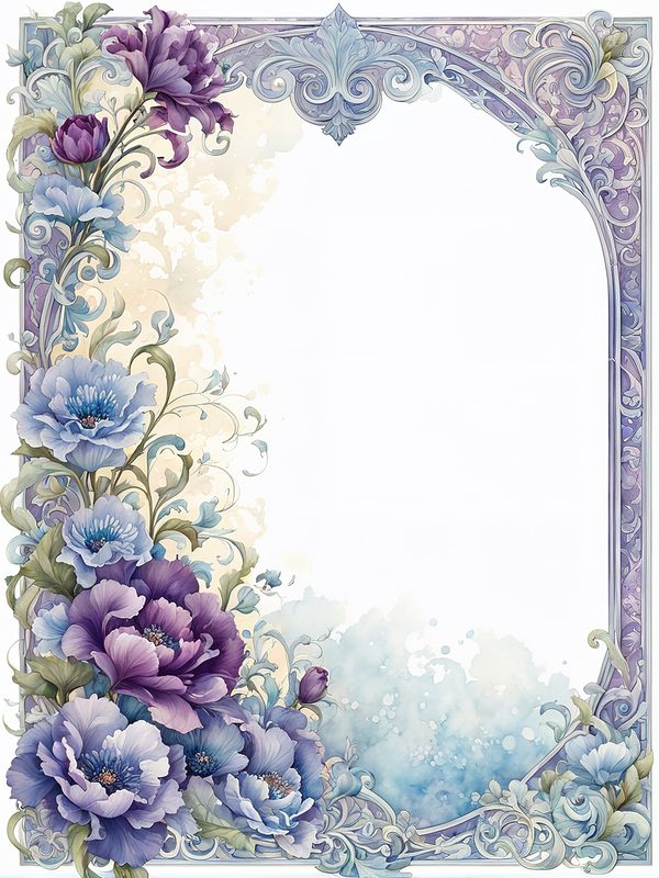 Watercolor Floral Digital Paper: Blue & Purple DIY Crafting (10 JPGs) — image 1