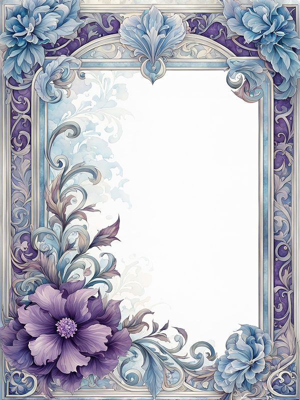 Watercolor Floral Digital Paper: Blue & Purple DIY Crafting (10 JPGs) — image 2