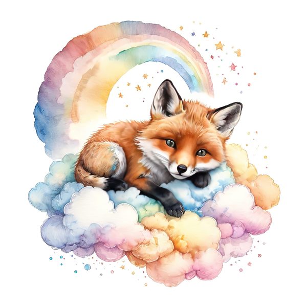 Watercolor Fox Clipart Set: Rainbow Clouds, Soft Pastels (JPG, PNG, Commercial Use) — image 2