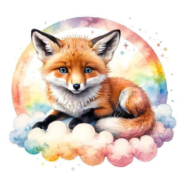 Watercolor Fox Clipart Set: Rainbow Clouds, Soft Pastels (JPG, PNG, Commercial Use) — image 5