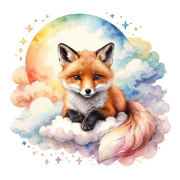 Watercolor Fox Clipart Set: Rainbow Clouds, Soft Pastels (JPG, PNG, Commercial Use) — image 7