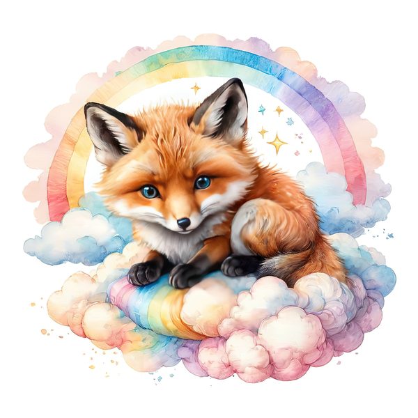 Watercolor Fox Clipart Set: Rainbow Clouds, Soft Pastels (JPG, PNG, Commercial Use) — image 8