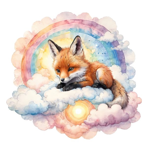 Watercolor Fox Clipart Set: Rainbow Clouds, Soft Pastels (JPG, PNG, Commercial Use) — image 10