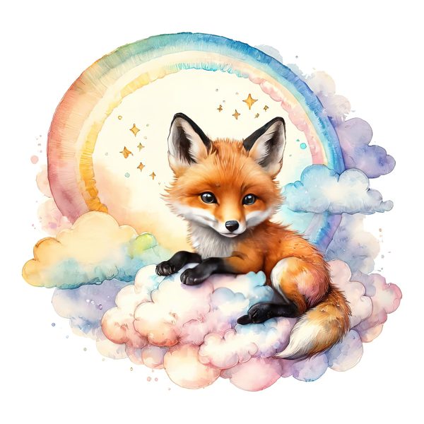 Watercolor Fox Clipart Set: Rainbow Clouds, Soft Pastels (JPG, PNG, Commercial Use) — image 11