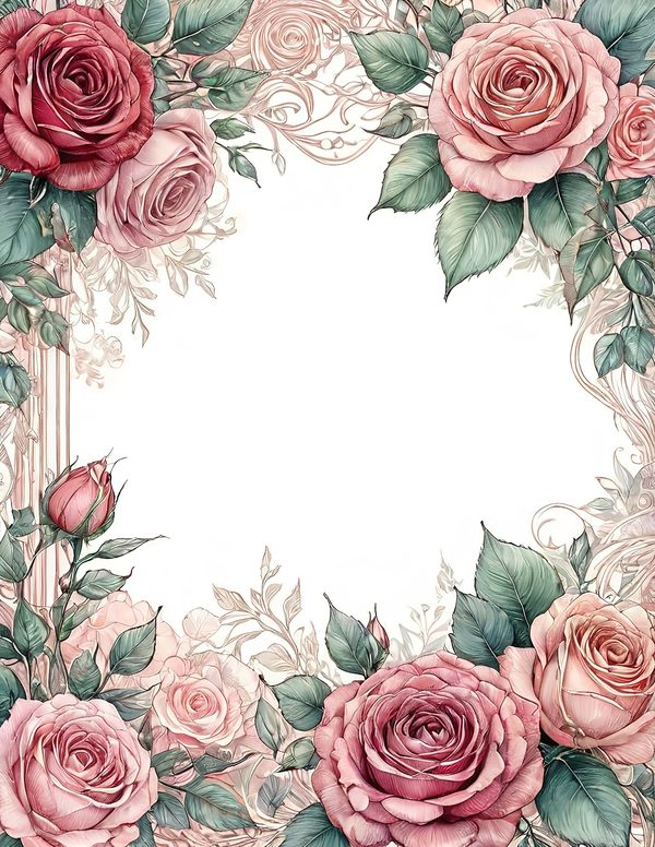 Watercolor Rose Digital Paper Set: Blush & Burgundy Floral PNGs (Commercial Use) — image 1