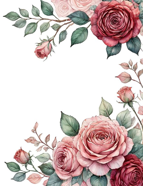 Watercolor Rose Digital Paper Set: Blush & Burgundy Floral PNGs (Commercial Use) — image 2