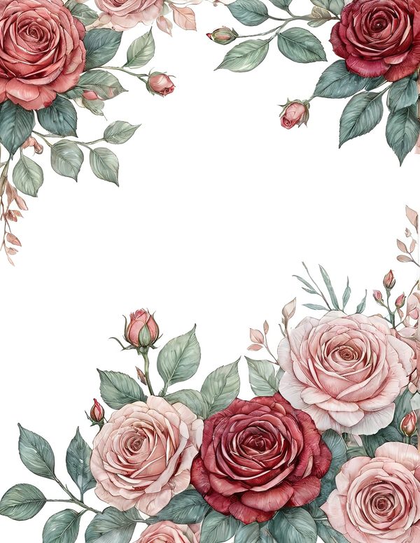 Watercolor Rose Digital Paper Set: Blush & Burgundy Floral PNGs (Commercial Use) — image 3