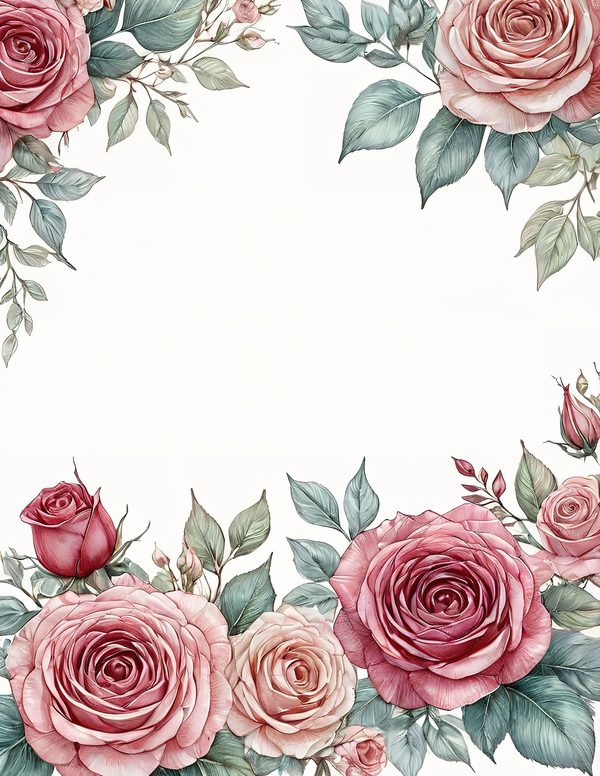 Watercolor Rose Digital Paper Set: Blush & Burgundy Floral PNGs (Commercial Use) — image 4