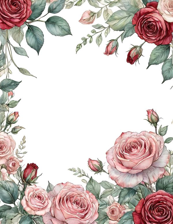 Watercolor Rose Digital Paper Set: Blush & Burgundy Floral PNGs (Commercial Use) — image 5