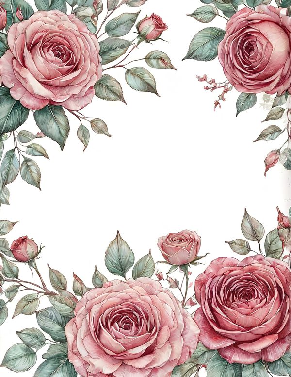 Watercolor Rose Digital Paper Set: Blush & Burgundy Floral PNGs (Commercial Use) — image 6